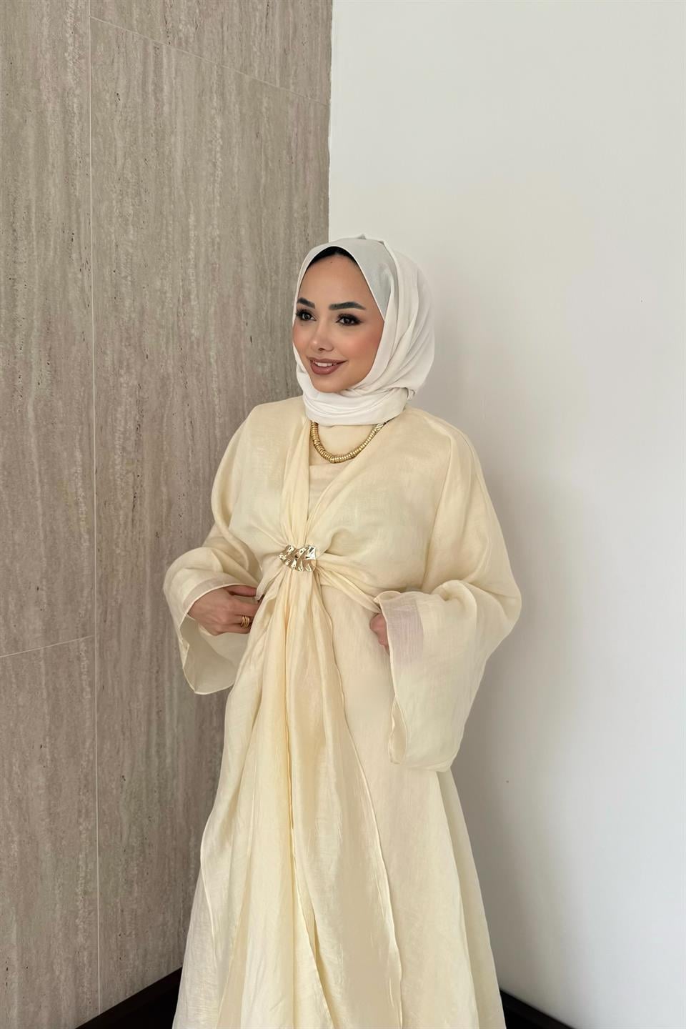 Bolerolu Vual Elbise - Sarı