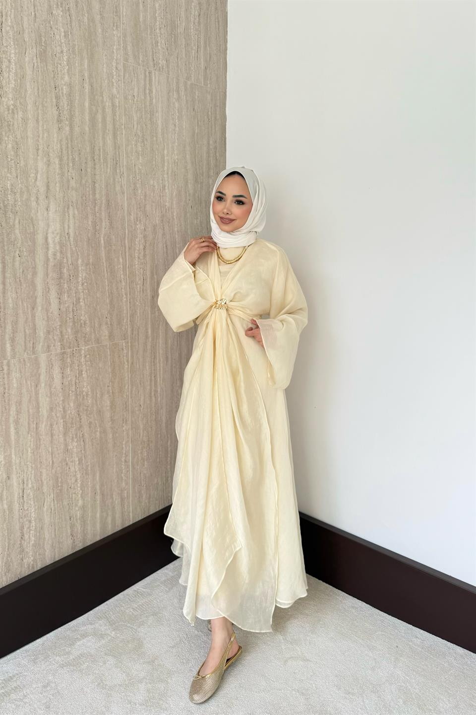 Bolerolu Vual Elbise - Sarı