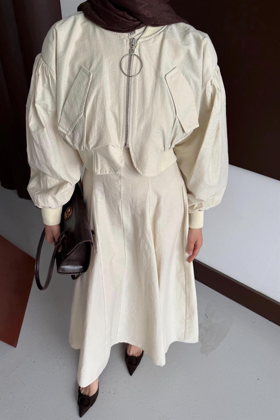 Bomber Jacket Dress - Beige