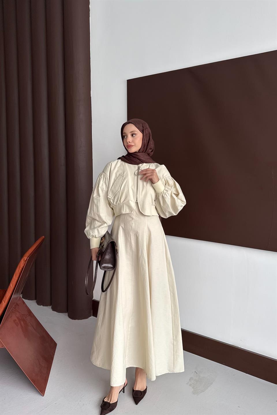 Bomber Jacket Dress - Beige