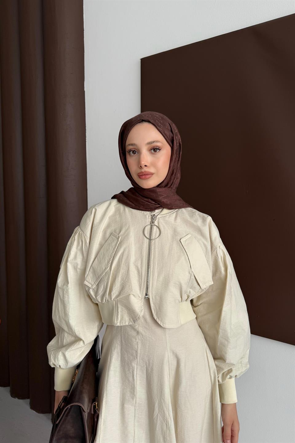 Bomber Jacket Dress - Beige