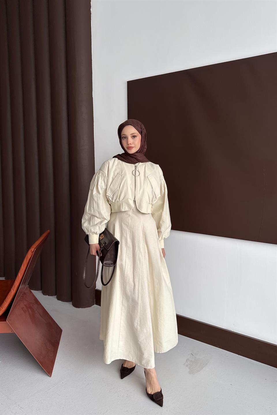 Bomber Jacket Dress - Beige