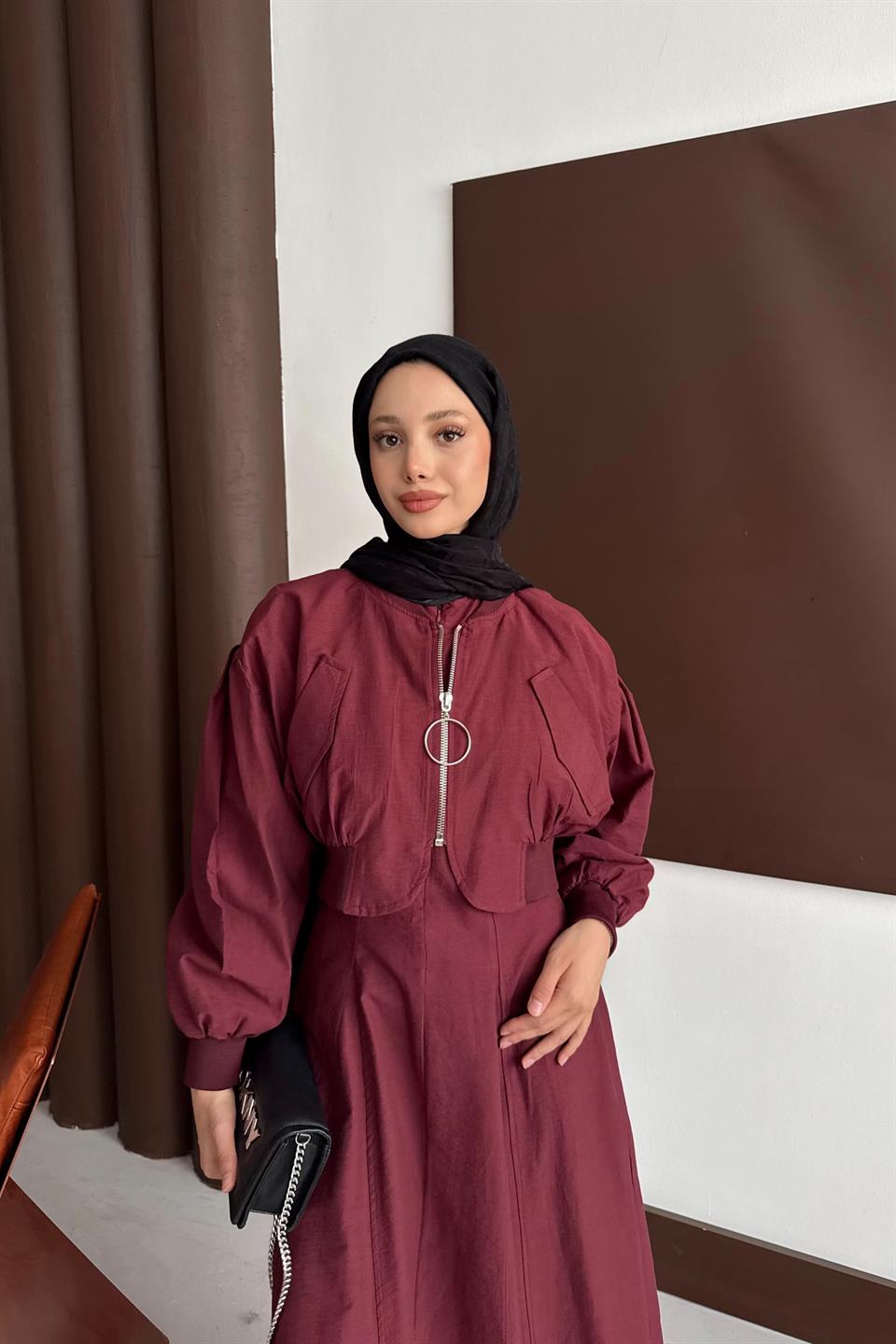 Bomber Jacket Dress - Burgundy 