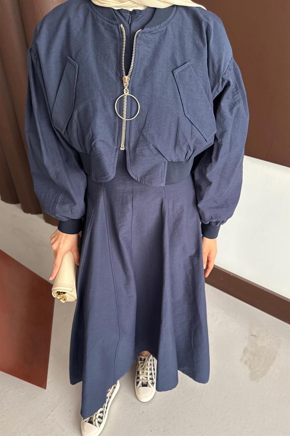 Bomber Jacket Dress - Navy blue