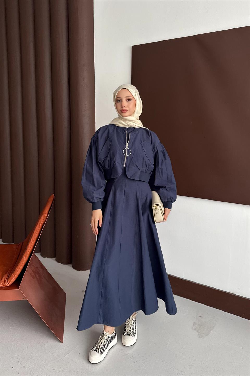 Bomber Jacket Dress - Navy blue