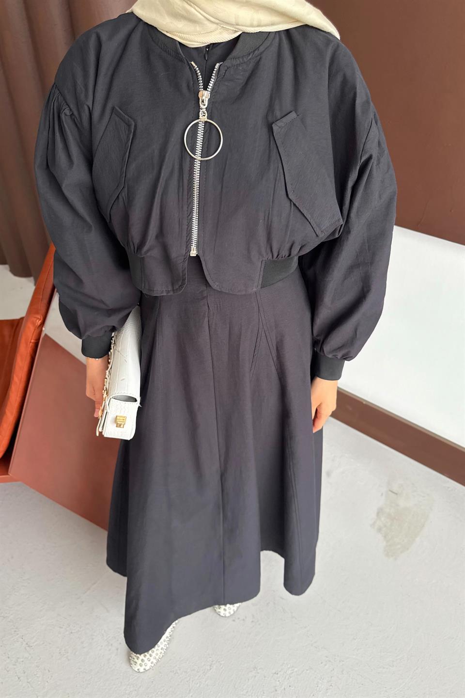 Bomber Jacket Dress - Black