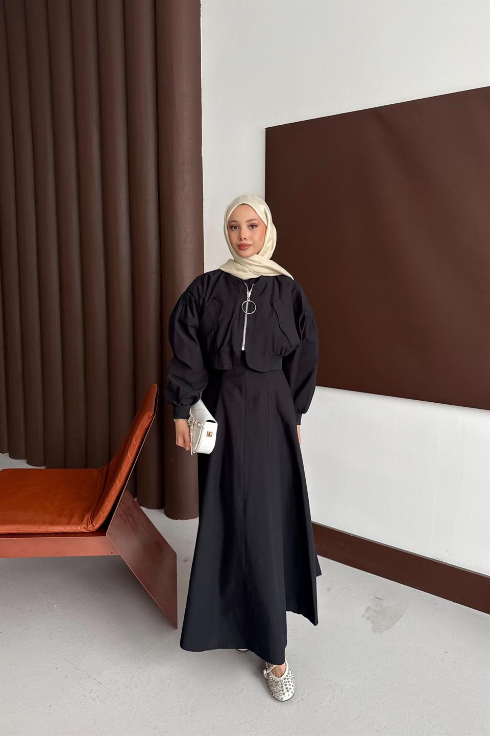 Bomber Jacket Dress - Black