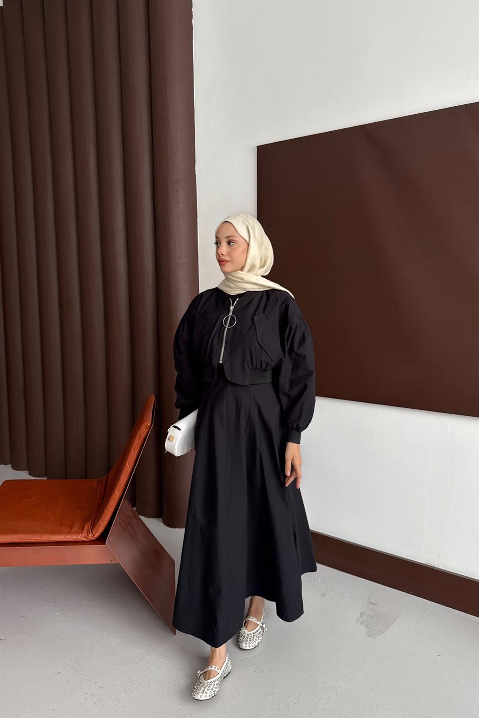 Bomber Jacket Dress - Black