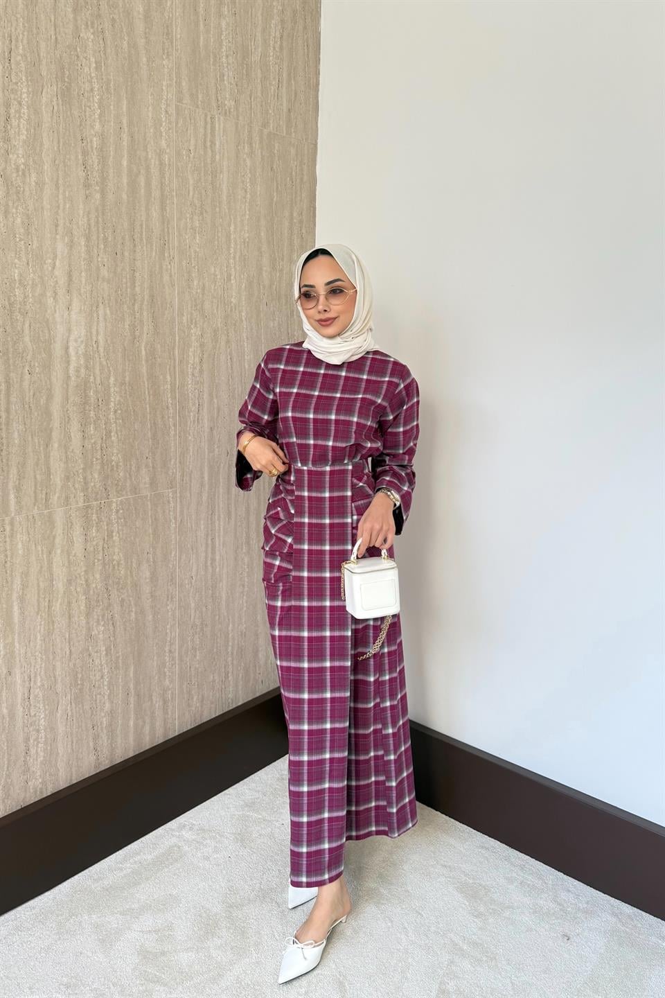 Büzgülü Ekose Etekli takım - Fuşya