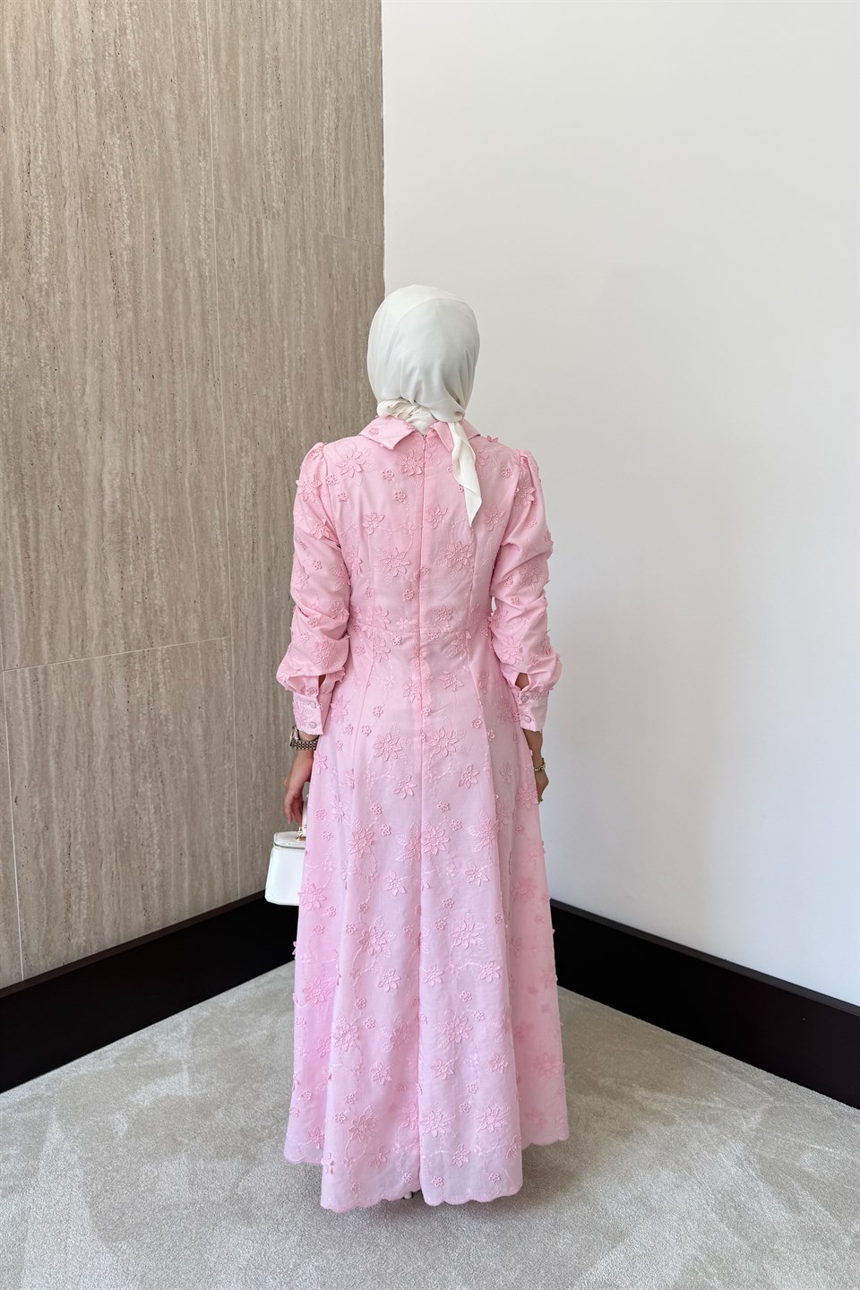 Çiçek Motifli Fisto Elbise - Pembe