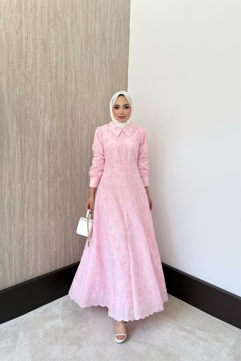 Çiçek Motifli Fisto Elbise - Pembe