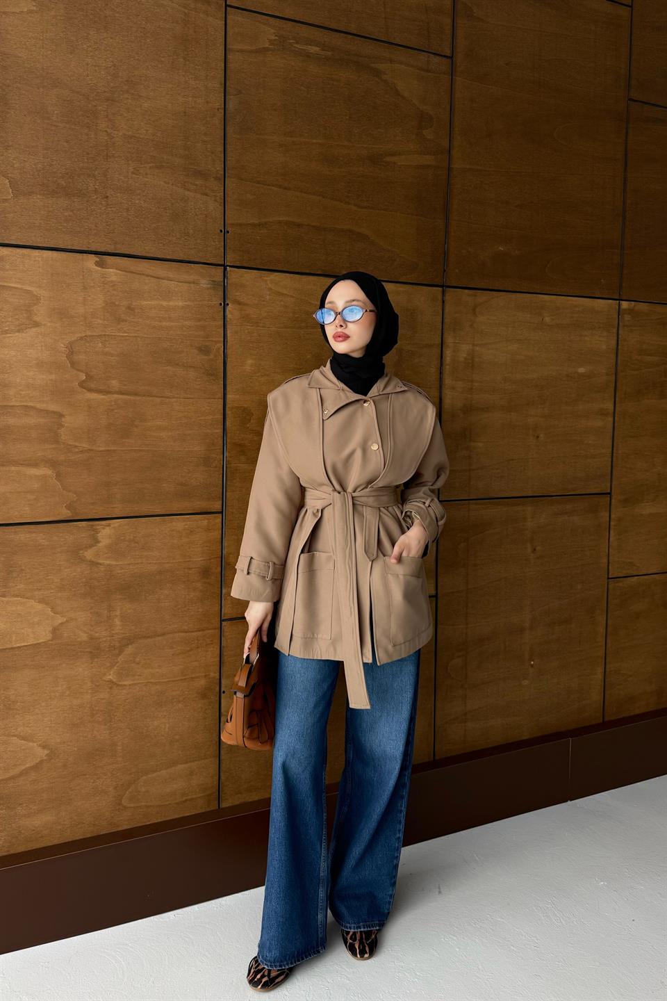 Trench Coat with Snap Buttons - Beige 