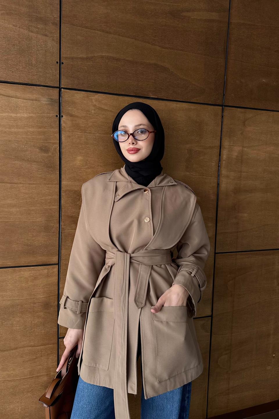 Trench Coat with Snap Buttons - Beige 