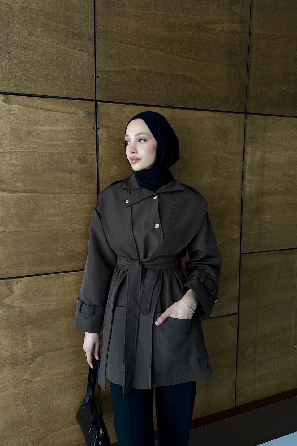 Trench Coat with Snap Buttons - Brown