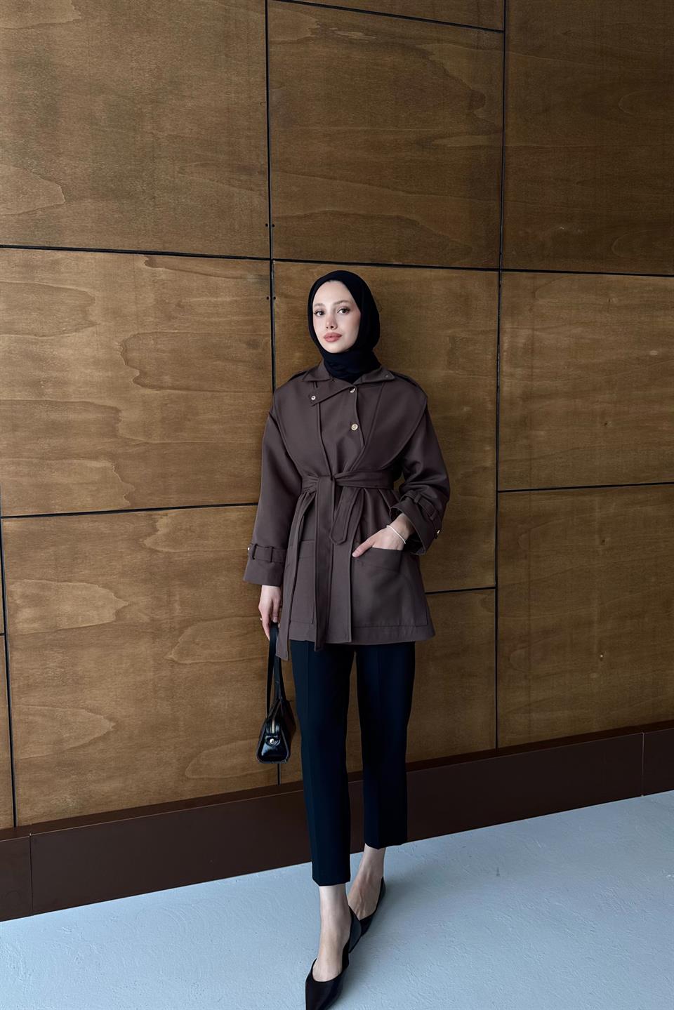 Trench Coat with Snap Buttons - Brown