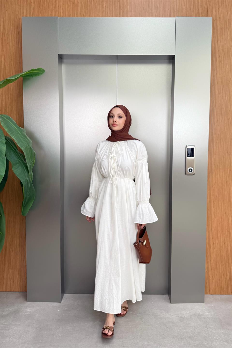 Striped Linen Dress - Beige