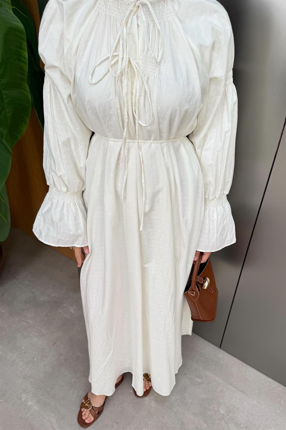 Striped Linen Dress - Beige