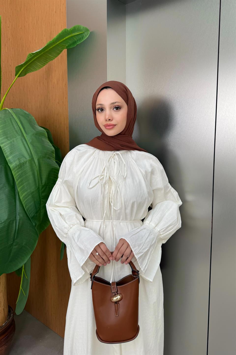 Striped Linen Dress - Beige