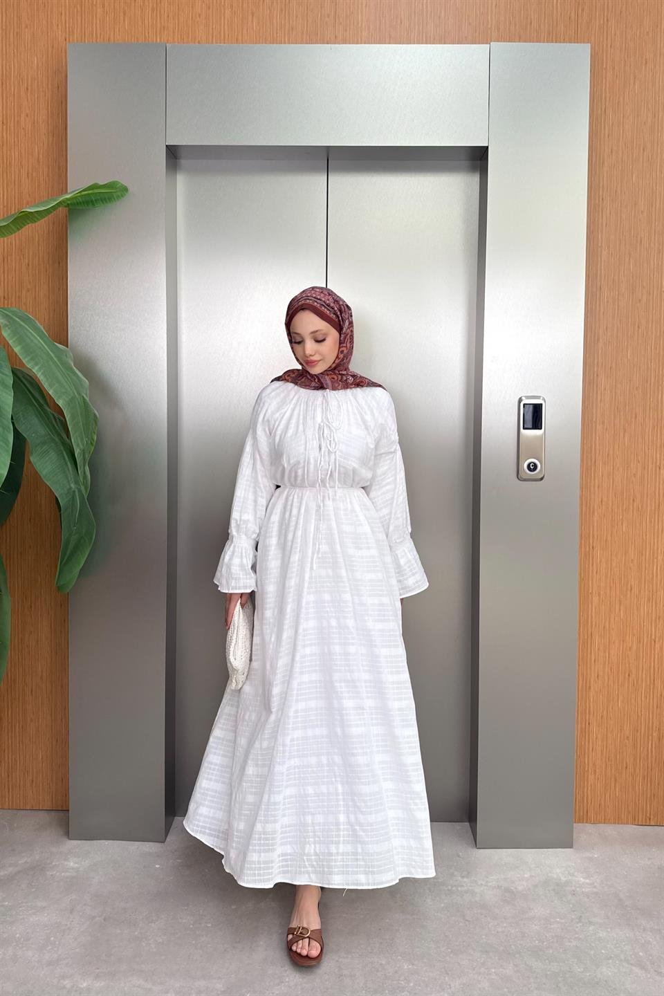 Striped Linen Dress - White