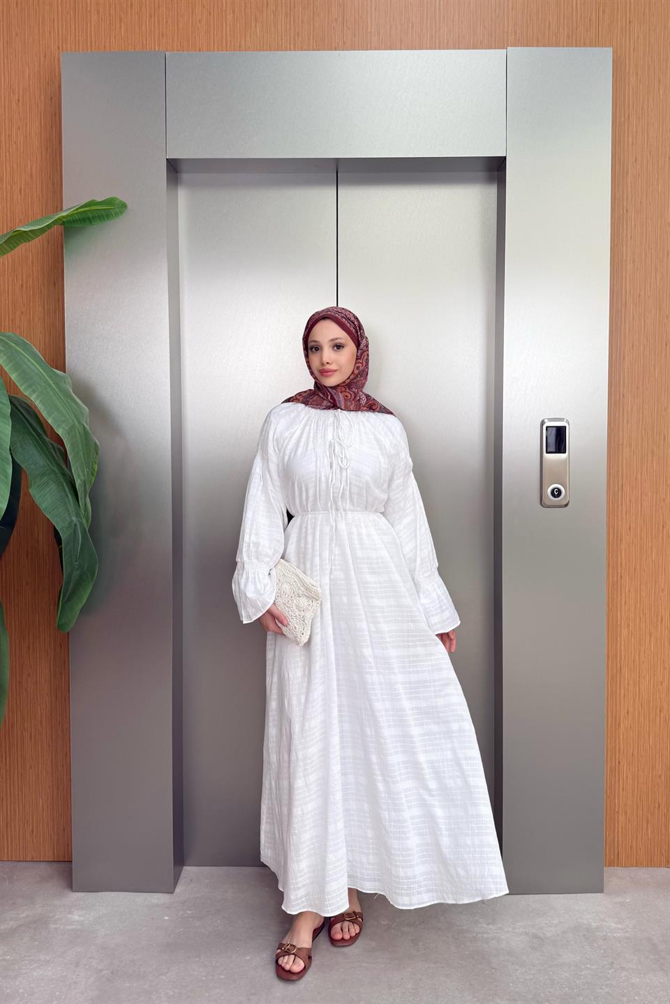 Striped Linen Dress - White