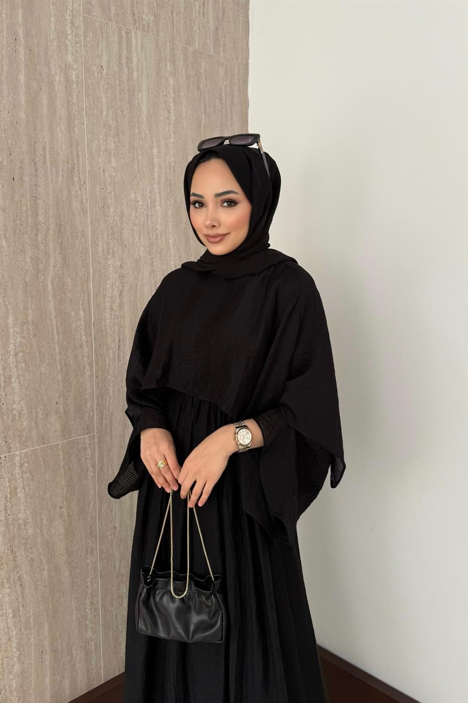 Çizgili Vual Etekli Takım - Siyah