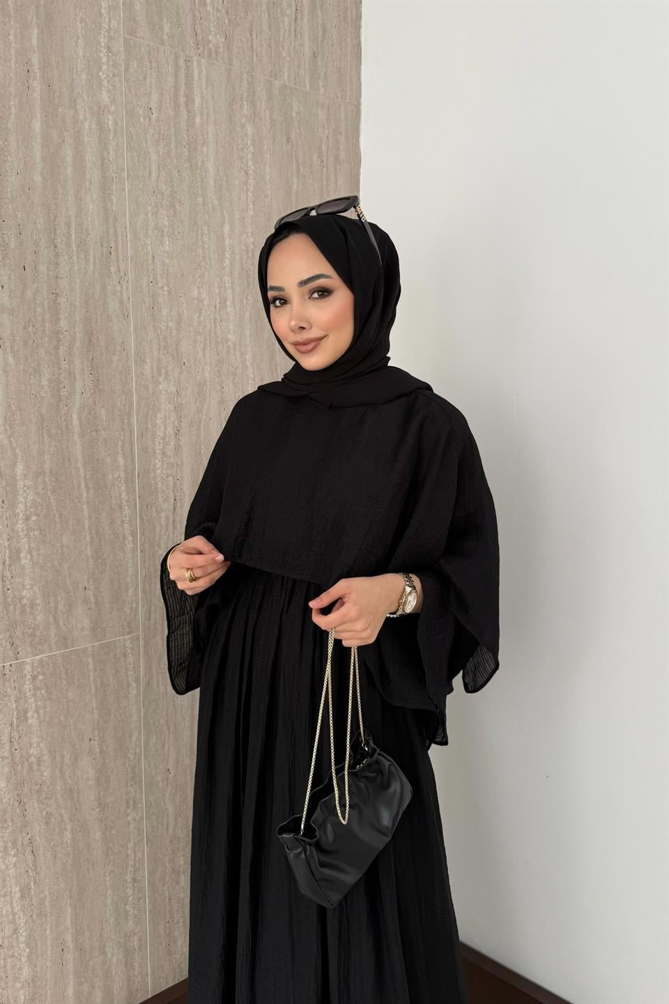 Çizgili Vual Etekli Takım - Siyah