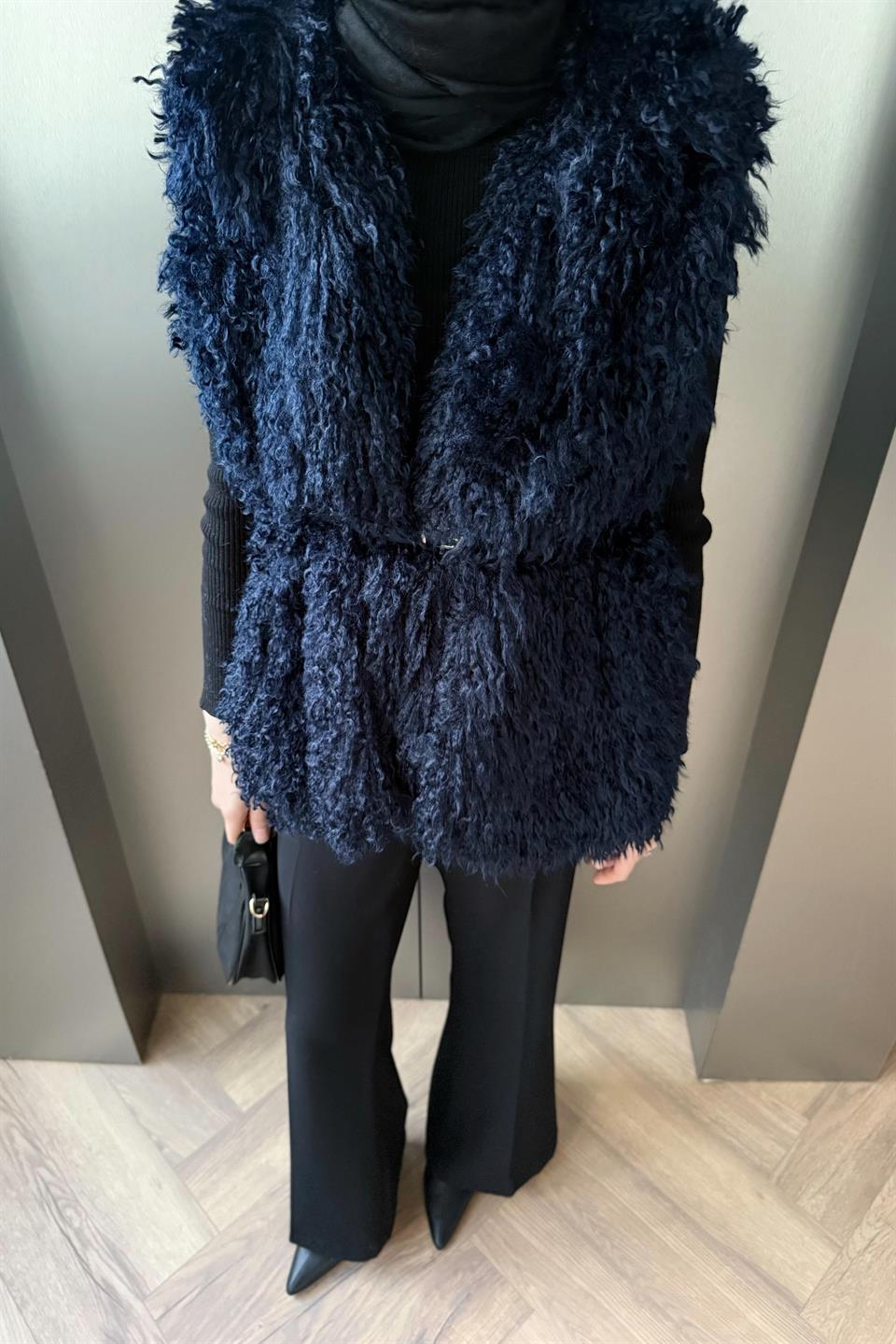 Curly Peluş Yelek - Lacivert
