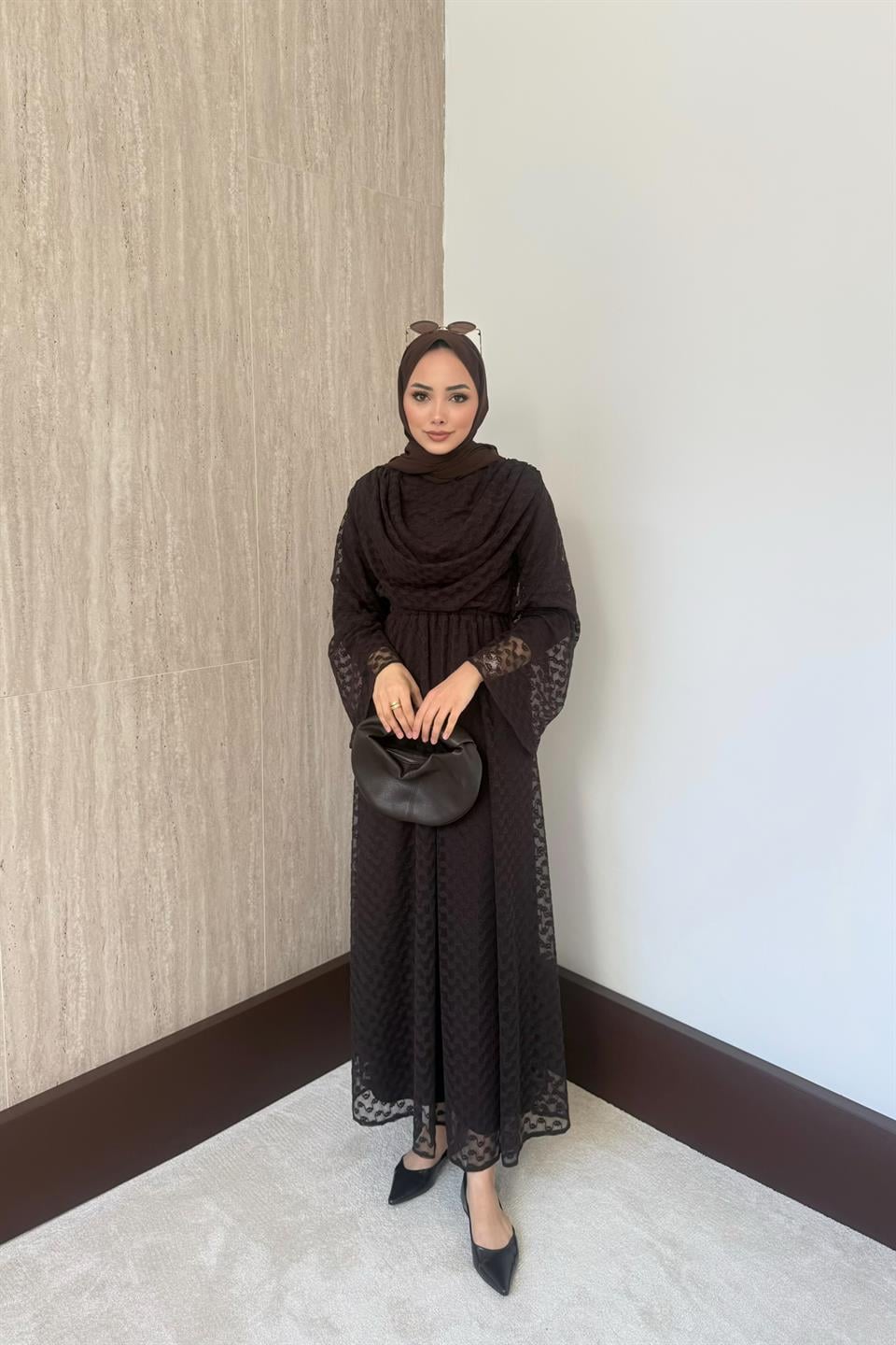 Degaje yaka Dantel Etekli Takım - Kahve