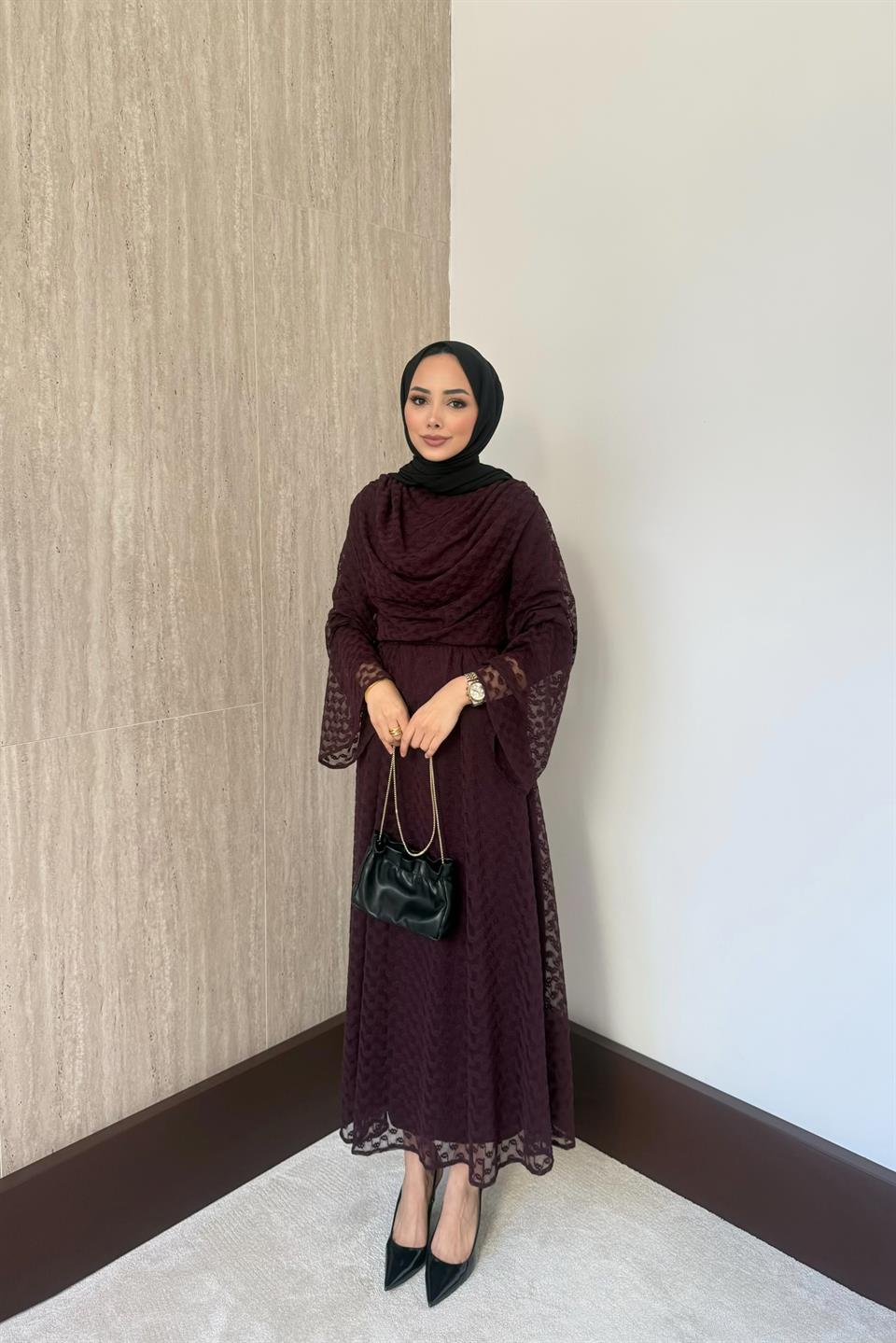 Degaje yaka Dantel Etekli Takım - Mürdüm