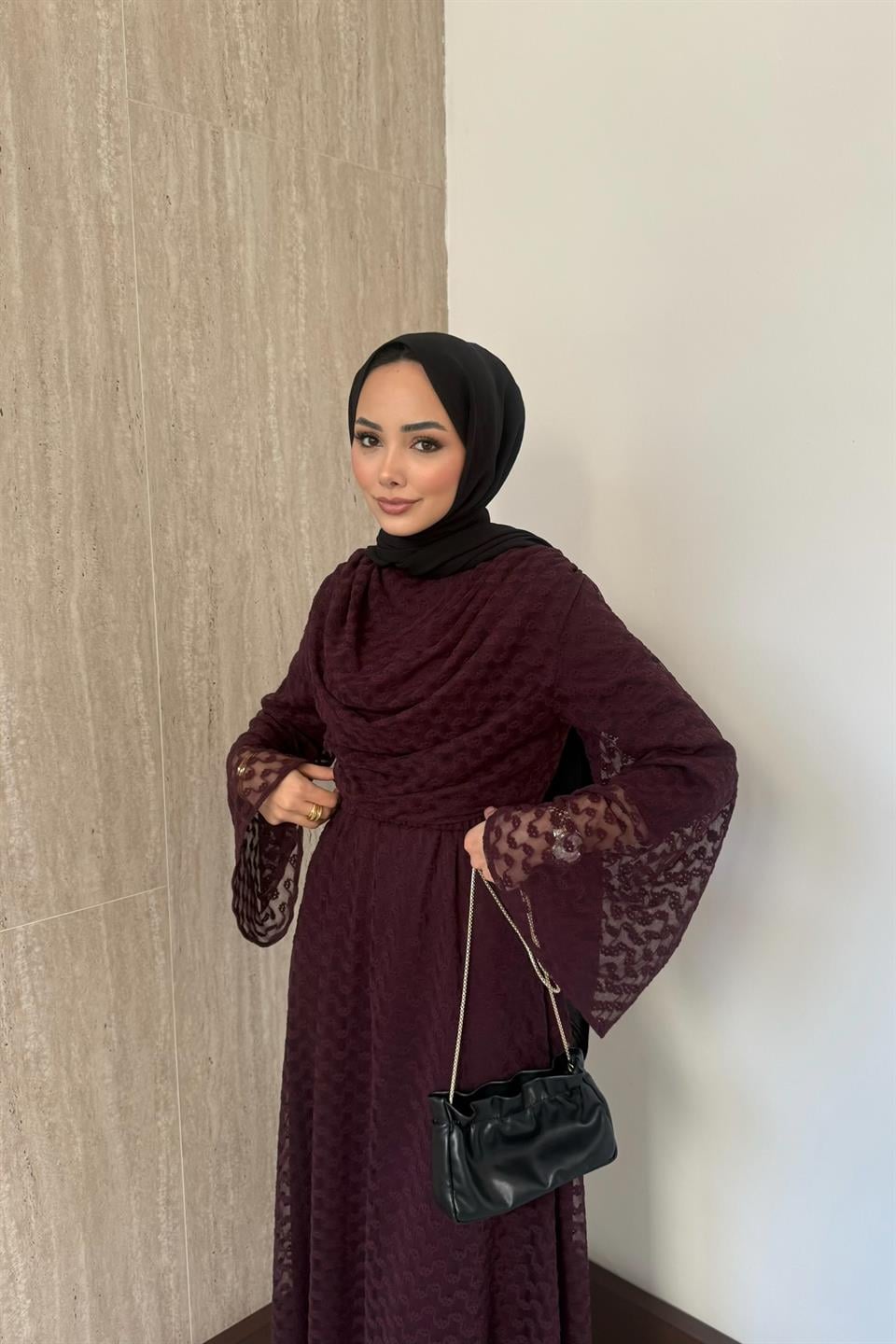 Degaje yaka Dantel Etekli Takım - Mürdüm