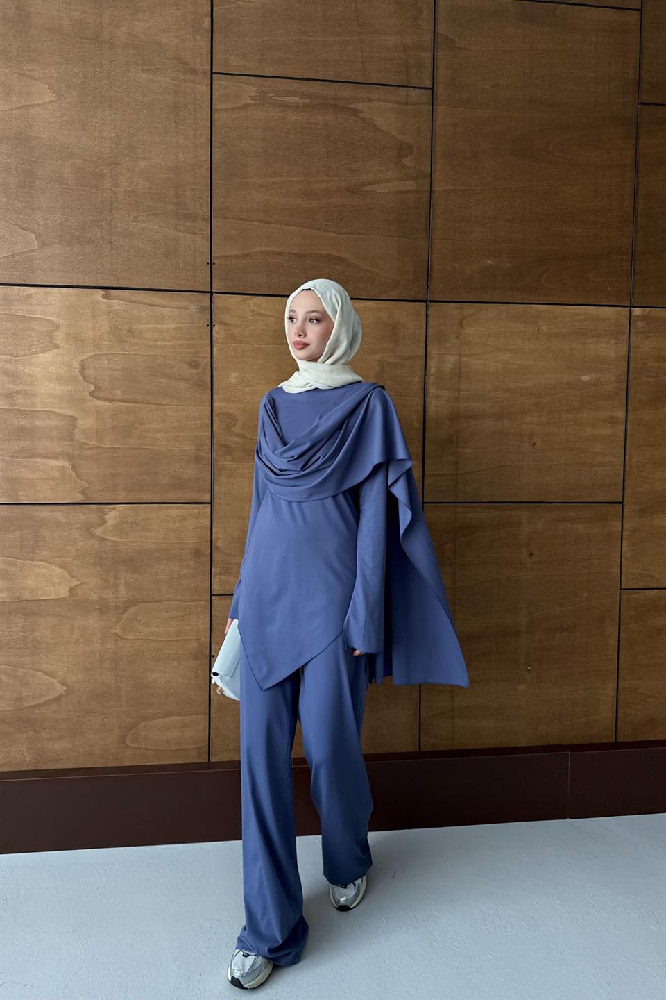Degaje Yaka Pantolonlu Takım - İndigo