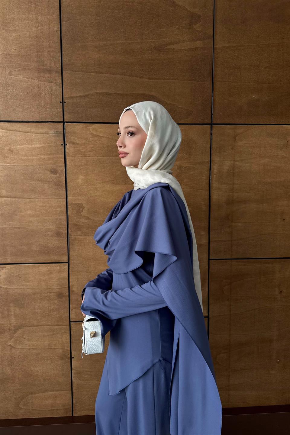 Degaje Yaka Pantolonlu Takım - İndigo