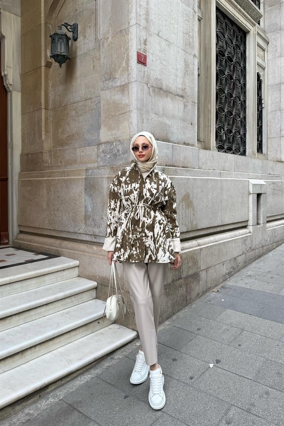 Patterned Waist Drawstring Jacket - Green