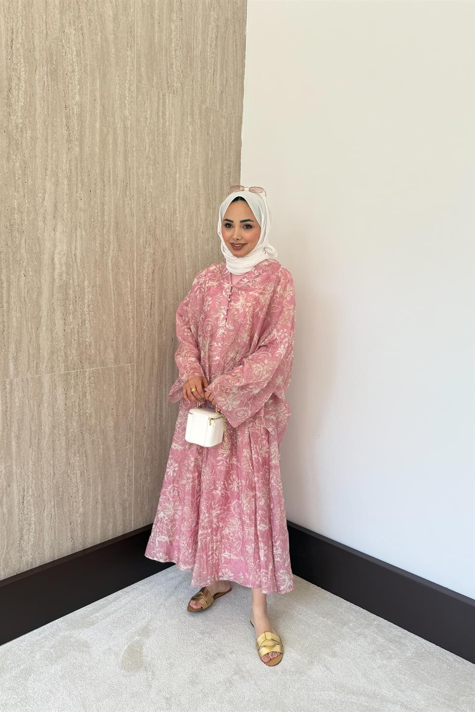 Desenli Şifon Etekli Takım - Pembe