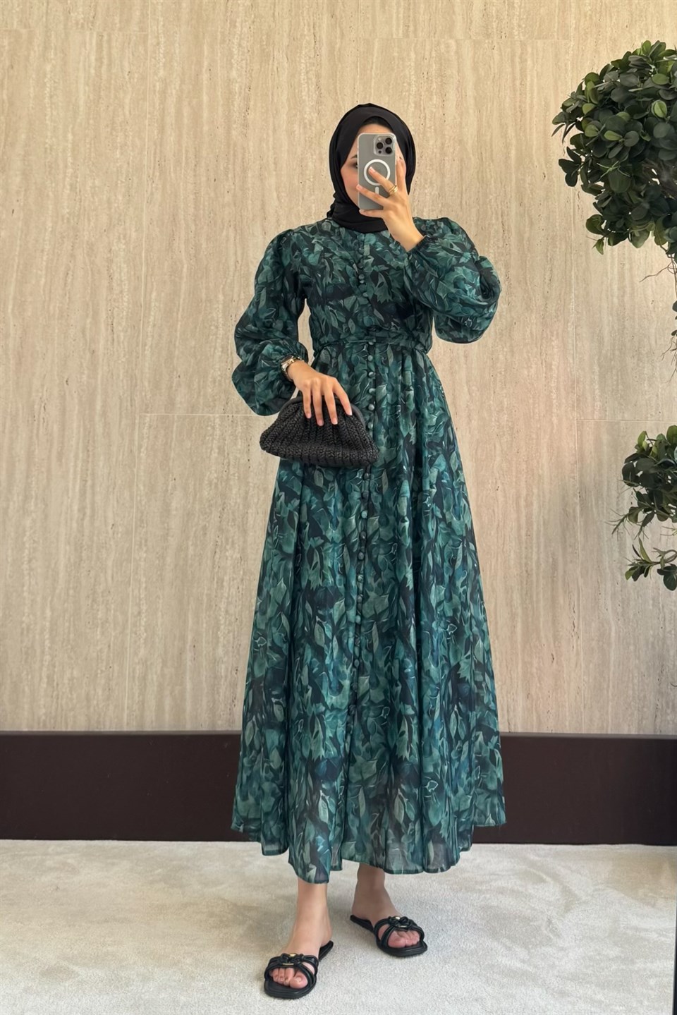 Desenli Vual Elbise - Lacivert