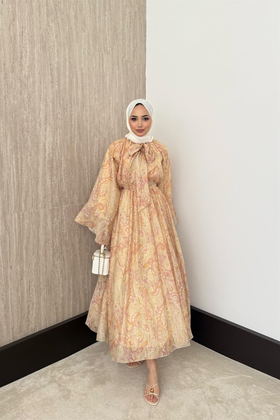 Desenli Vual Elbise - Pembe