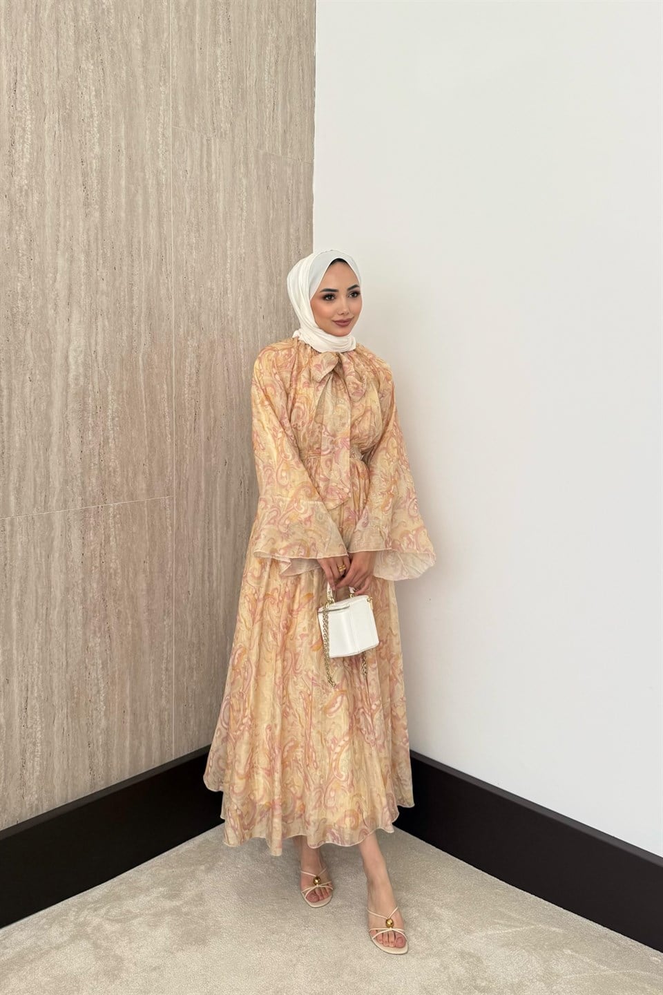 Desenli Vual Elbise - Pembe