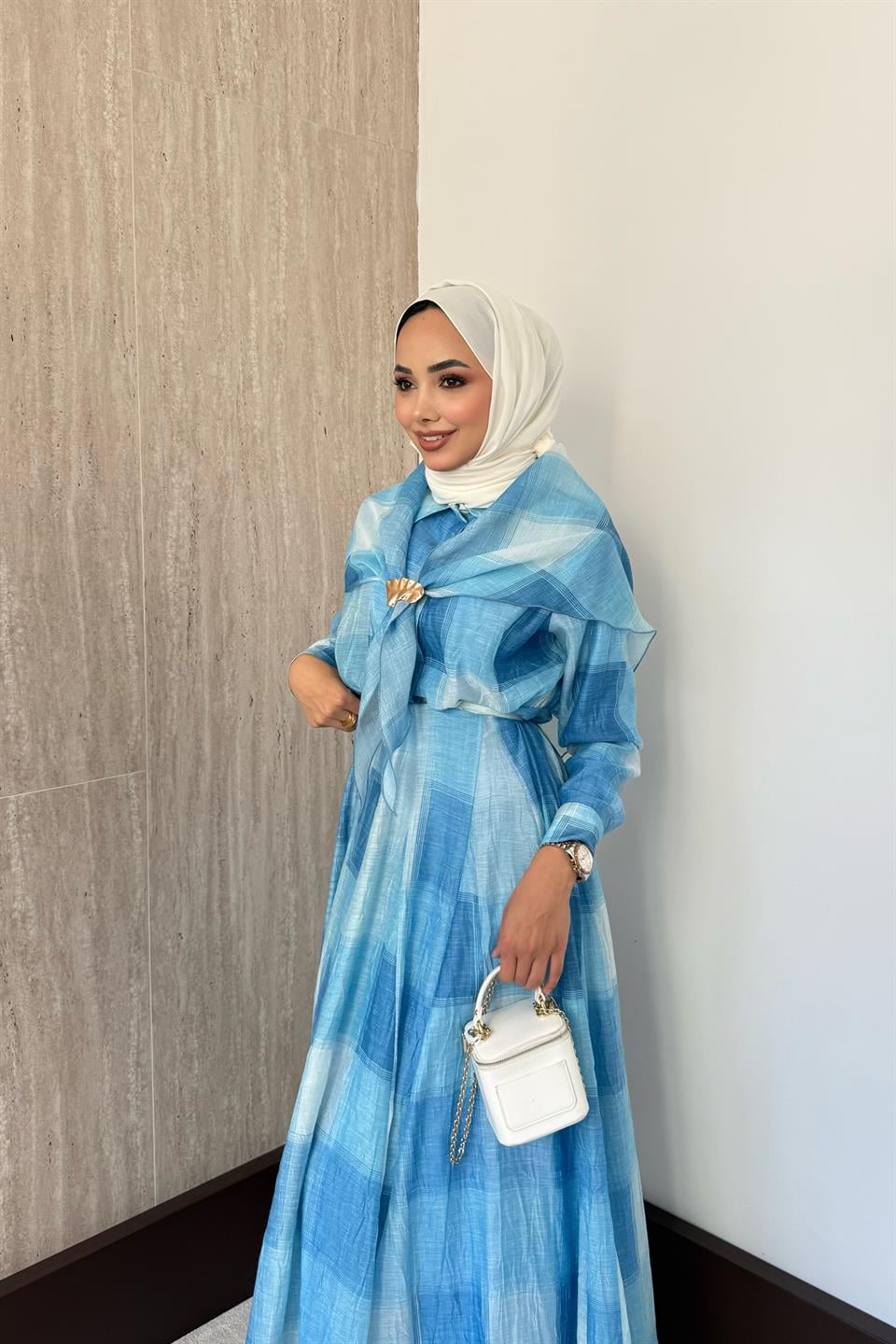 Diana Şal Aksesuarlı Elbise - Mavi