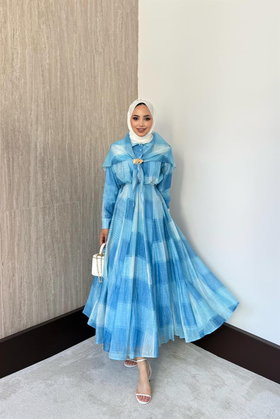 Diana Şal Aksesuarlı Elbise - Mavi