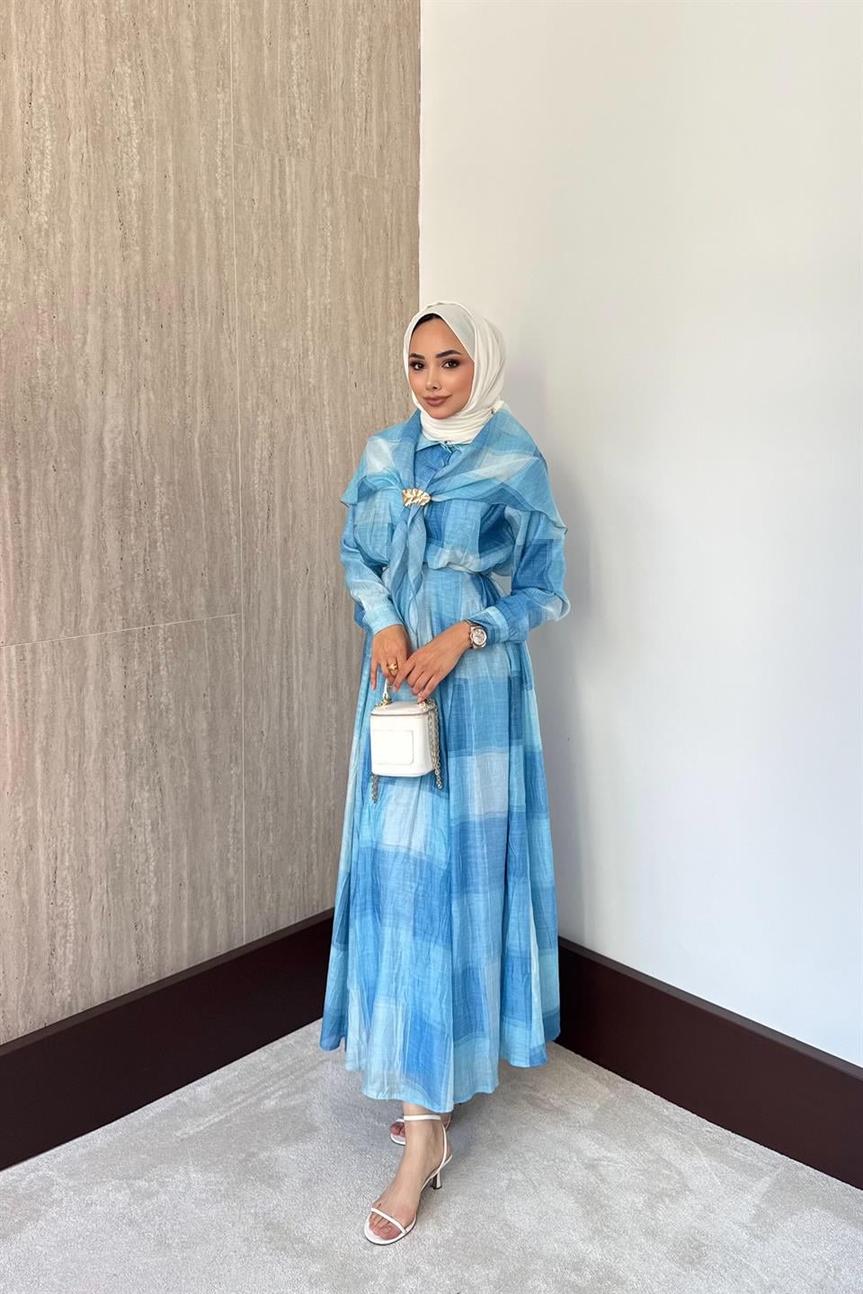 Diana Şal Aksesuarlı Elbise - Mavi