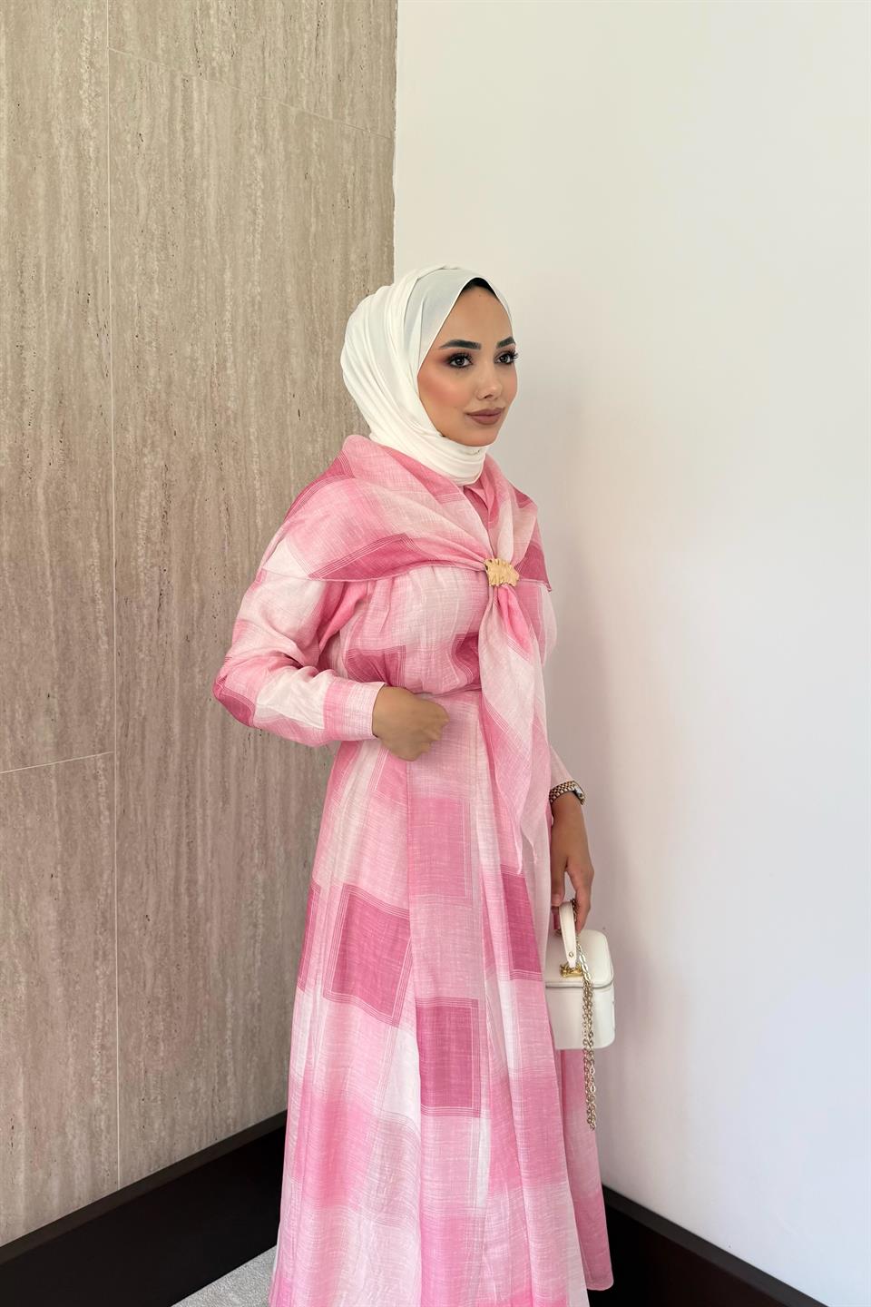Diana Şal Aksesuarlı Elbise - Pembe