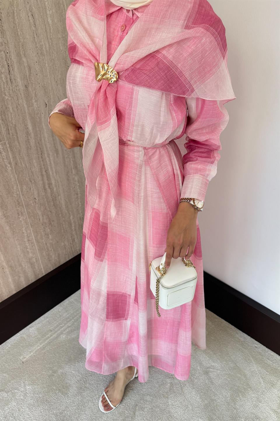 Diana Şal Aksesuarlı Elbise - Pembe