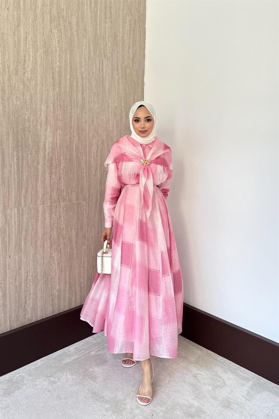Diana Şal Aksesuarlı Elbise - Pembe