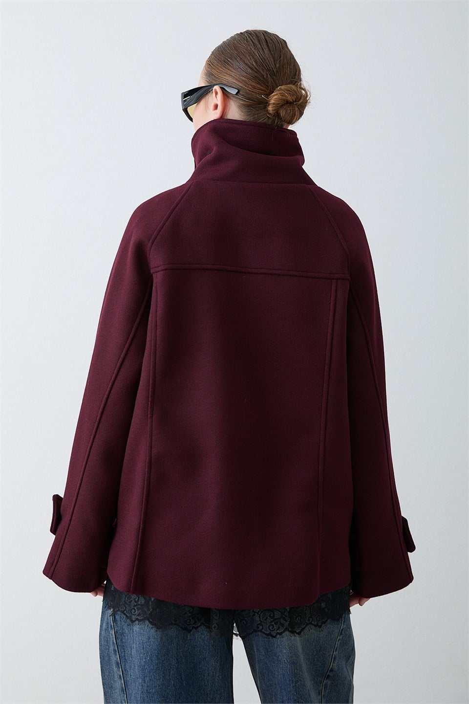 Dik Yakalı Kaşe Kaban - Bordo