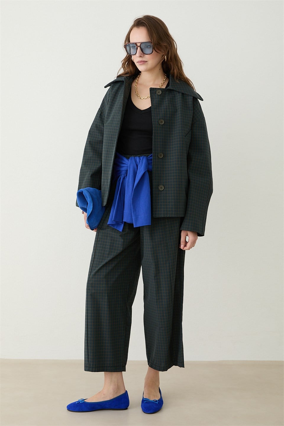 Ekose Bomber Ceket - Haki