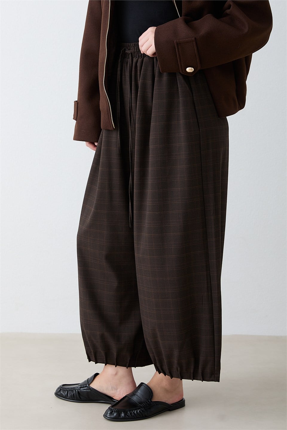 Ekose Desenli Balon Pantolon - Kahve