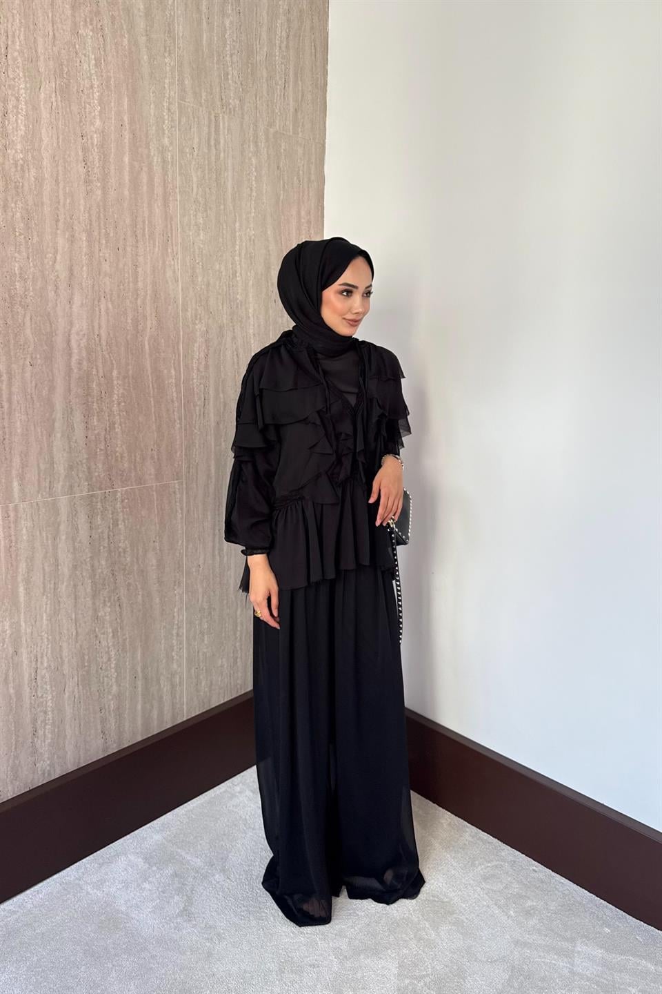 Eva Güpürlü Pantolonlu Takım - Siyah