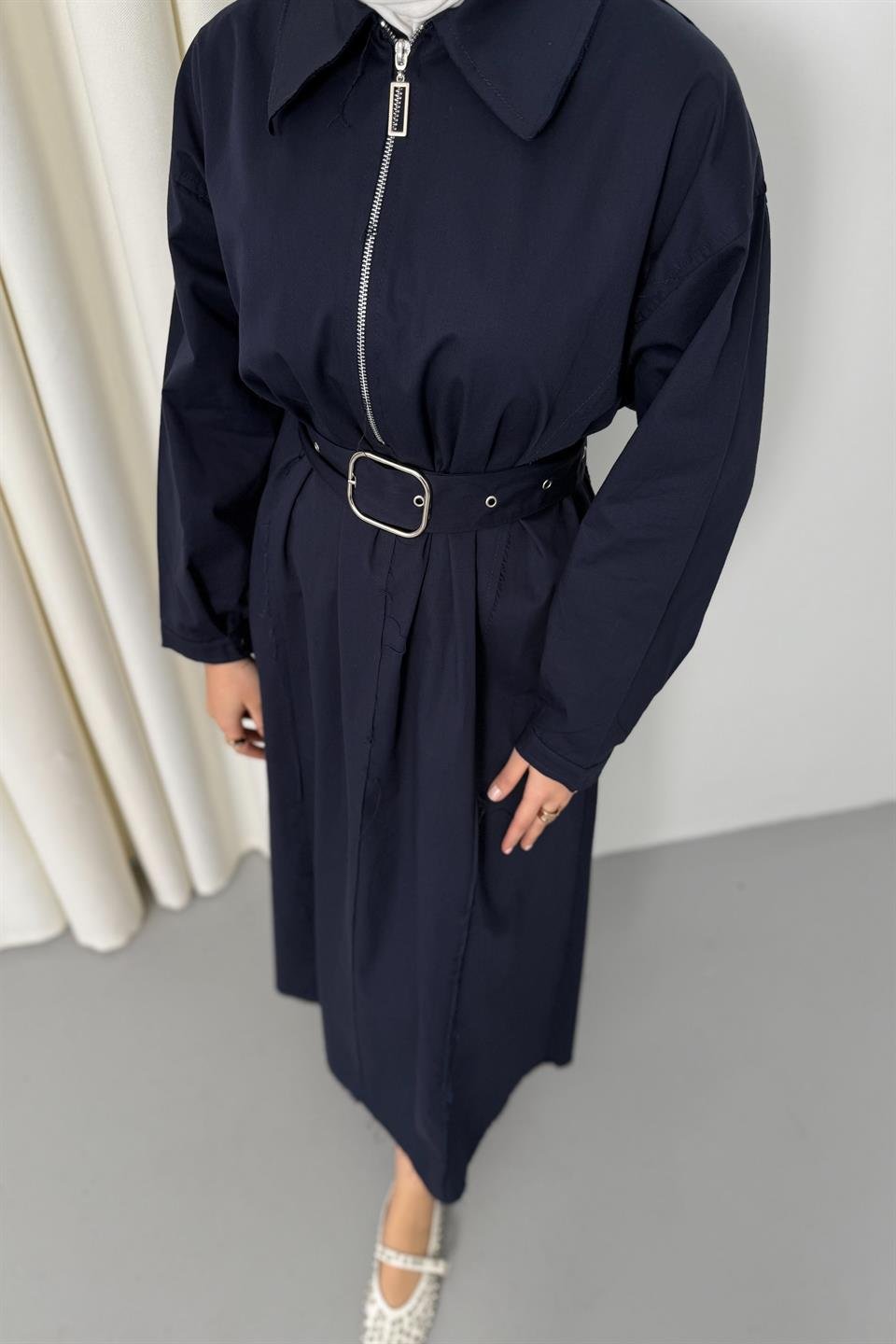 Fermuarlı Oversize Elbise - Lacivert