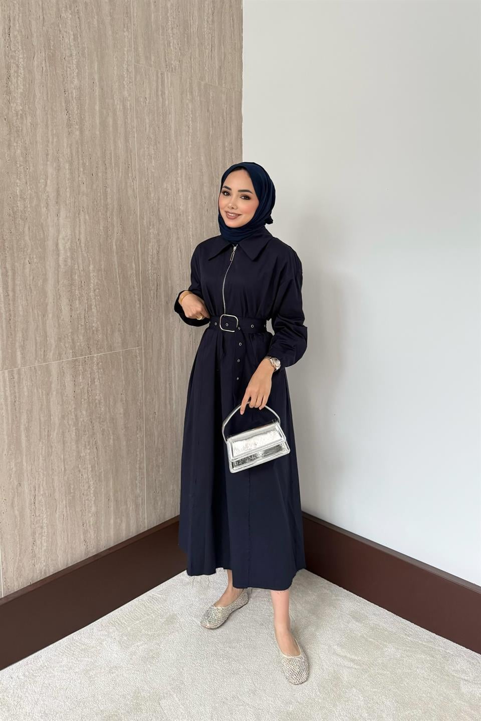 Fermuarlı Oversize Elbise - Lacivert