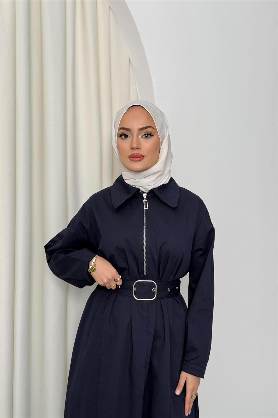 Fermuarlı Oversize Elbise - Lacivert